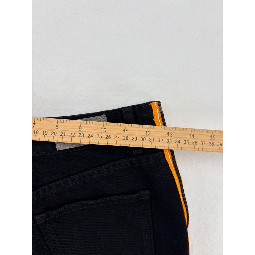 Carmar Denim Mini Skirt Womens 26 Black Orange Racing‎ Stripe Side Zip Raw Hem - Picture 11 of 12